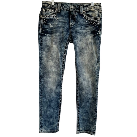Miss Me Embellished Signature Ankle Skinny Jeans Acid Wash Mid Rise Size 30 Y2K - Picture 2 of 16